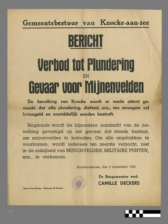 Bericht  - Verbod tot plundering en gevaar voor mijnenvelden