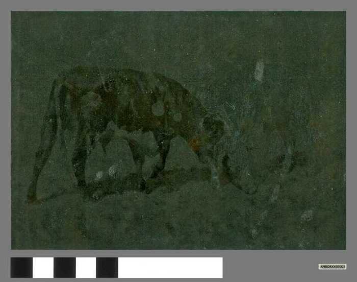 Drukplaat: Schilderij met twee koeien in een weide, door Alfred Verwee