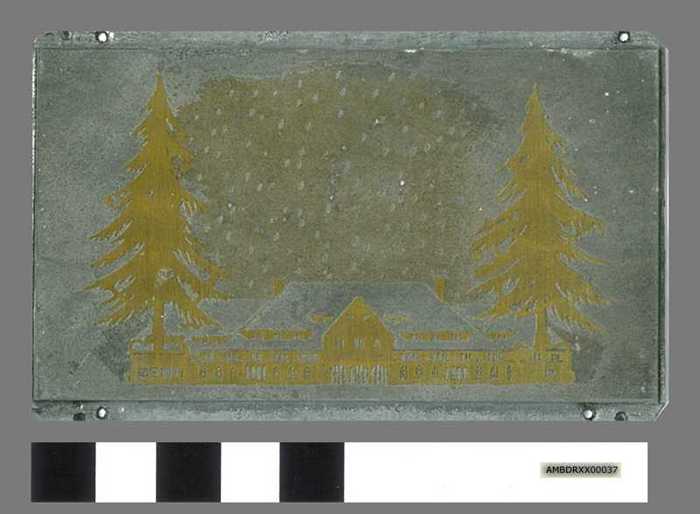 Drukplaat: 'La Reserve' met kerstbomen