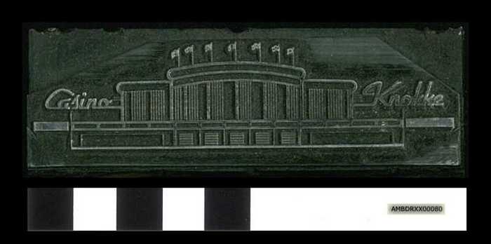 Drukplaat op hout: Casino Knokke (achterzijde)
