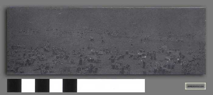 Drukplaat: Badgasten aan waterlijn