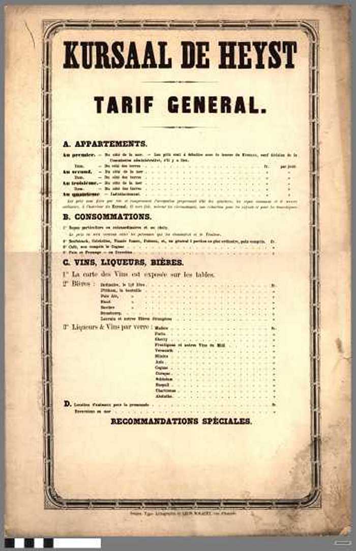 Kursaal de Heyst - Tarif général.
