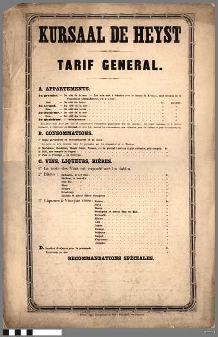 Kursaal de Heyst - Tarif général.