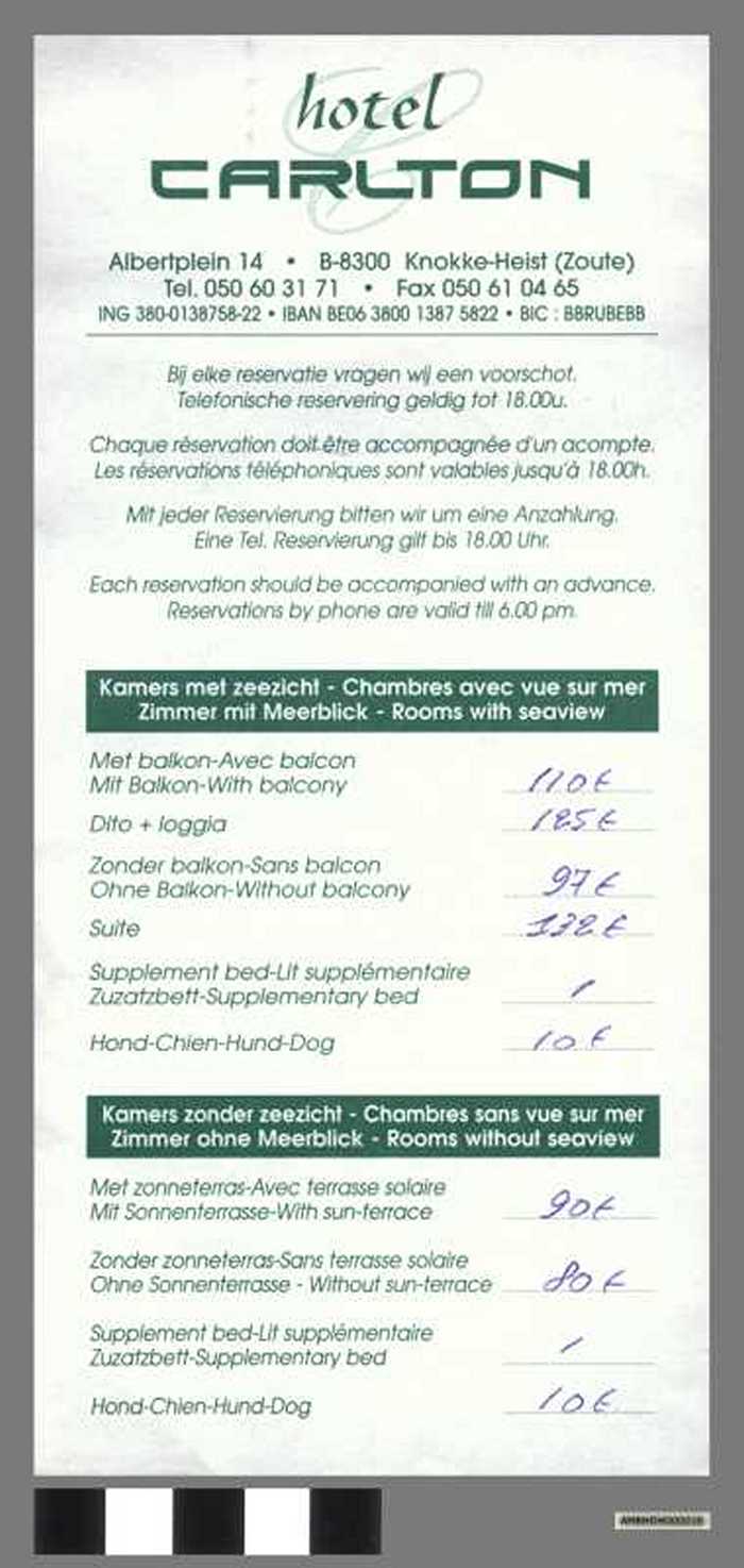 Rekening van Hotel Carlton - Knokke-Heist