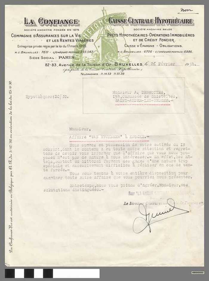 Affaire Van Rijckegem à Knocke - Correspondentie verzekering/hypotheek