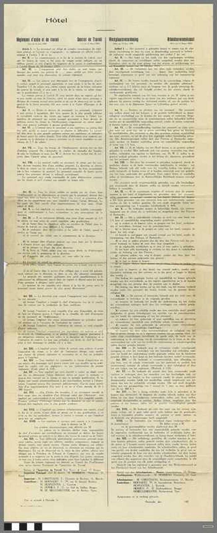 Hôtel  - WERKPLAATSVERORDENING - ARBEIDSOVEREENKOMST