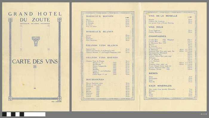 GRAND HOTEL DU ZOUTE - Carte des vins