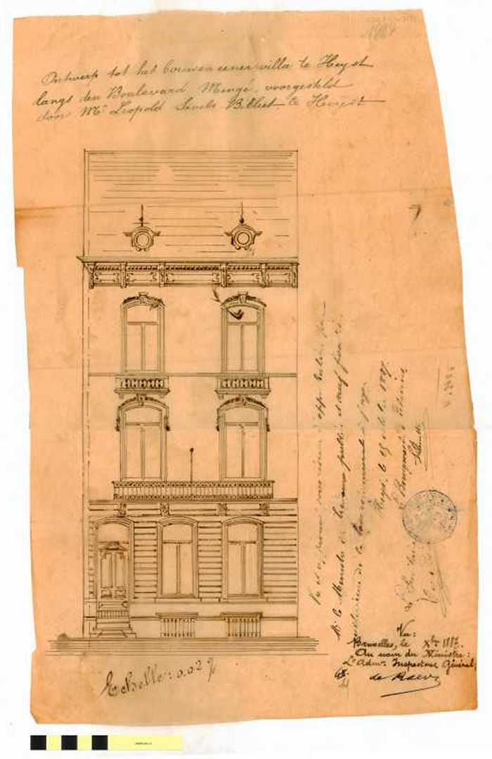 Ontwerp tot het bouwen van een villa te Heyst langs de boulevard Mengé, voorgesteld door Mr. Léopold Savels Billiet te Heyst