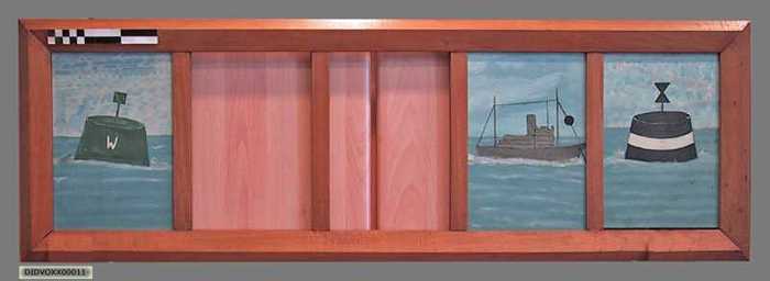 Panelen met maritieme signalisatie in kader.