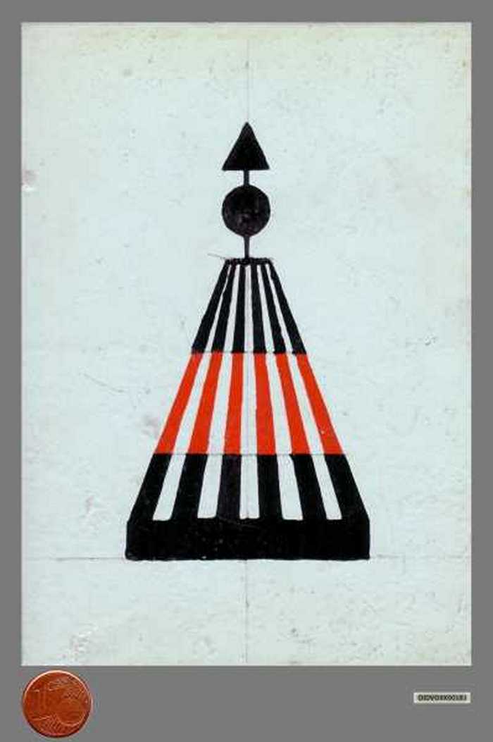 Plaatje met raamwerk boei, lateraal stelsel, werd gebruikt onder de West-Duitse kustwateren.