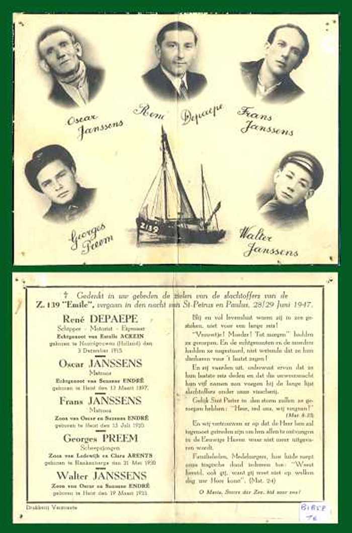 DEPAEPE René - JANSSENS Oscar -  JANSSENS Frans - PREEM Georges - JANSSENS Walter