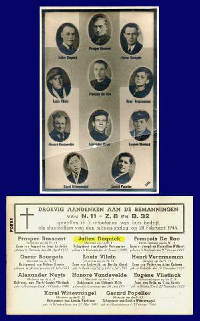 RASSAERT Prosper - DEQUICK Julien - DE ROO François - BOURGOIS Oscar - VILAIN Louis - VERANNEMAN Henri - NEYTS Alexander - VANDEVELDE Honoré - VLIETIN