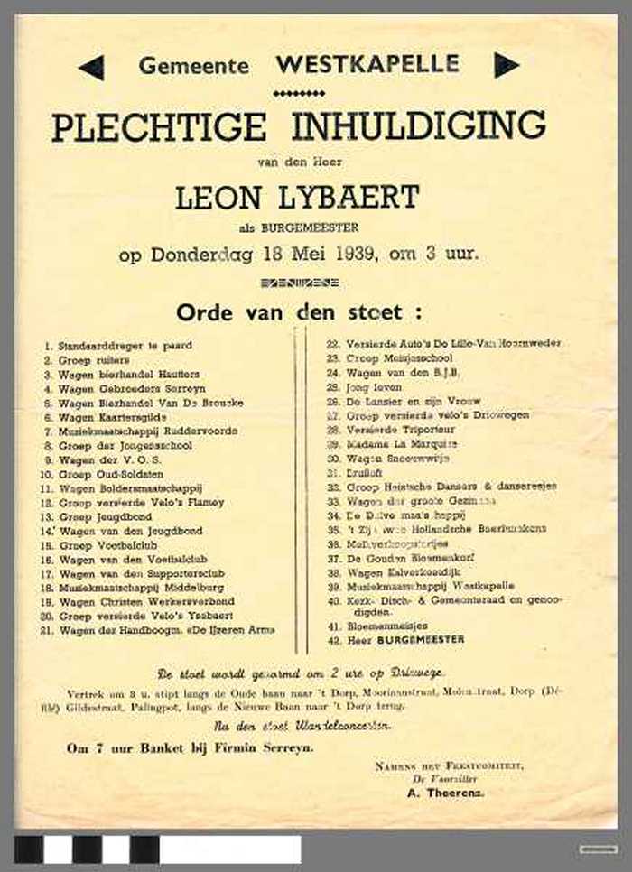 Gemeente Westkapelle - Plechtige inhuldiging van den Heer Leon Lybaert.