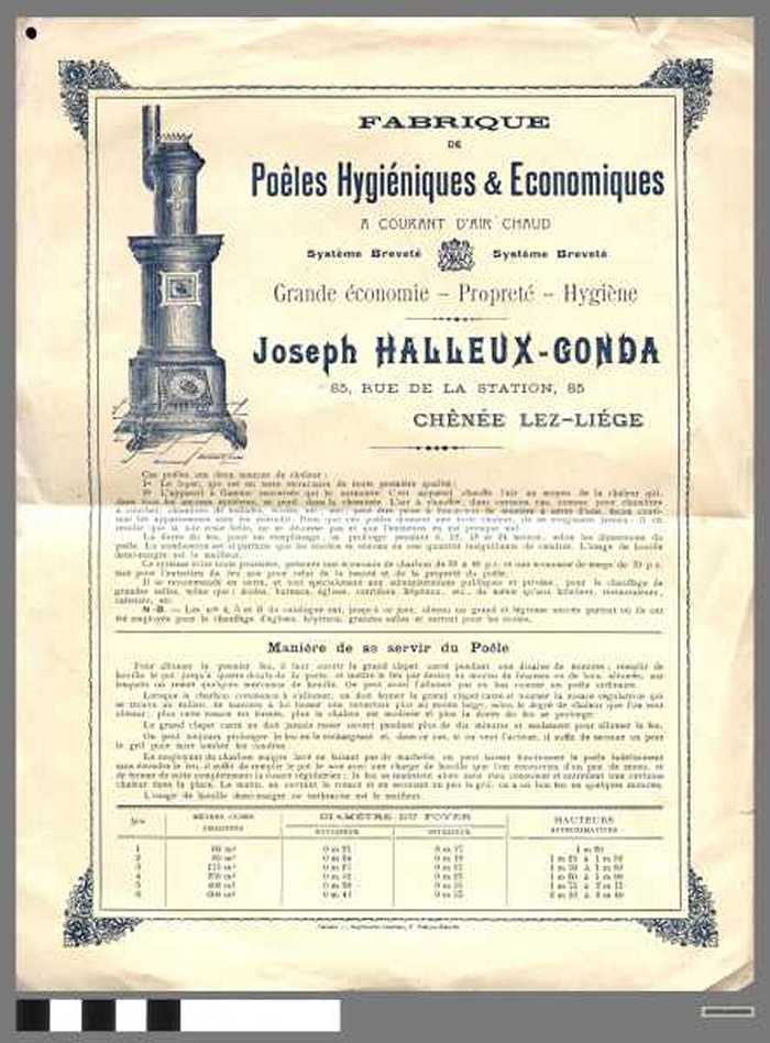 Fabrique de Poêles Hygiéniques & Economiques.