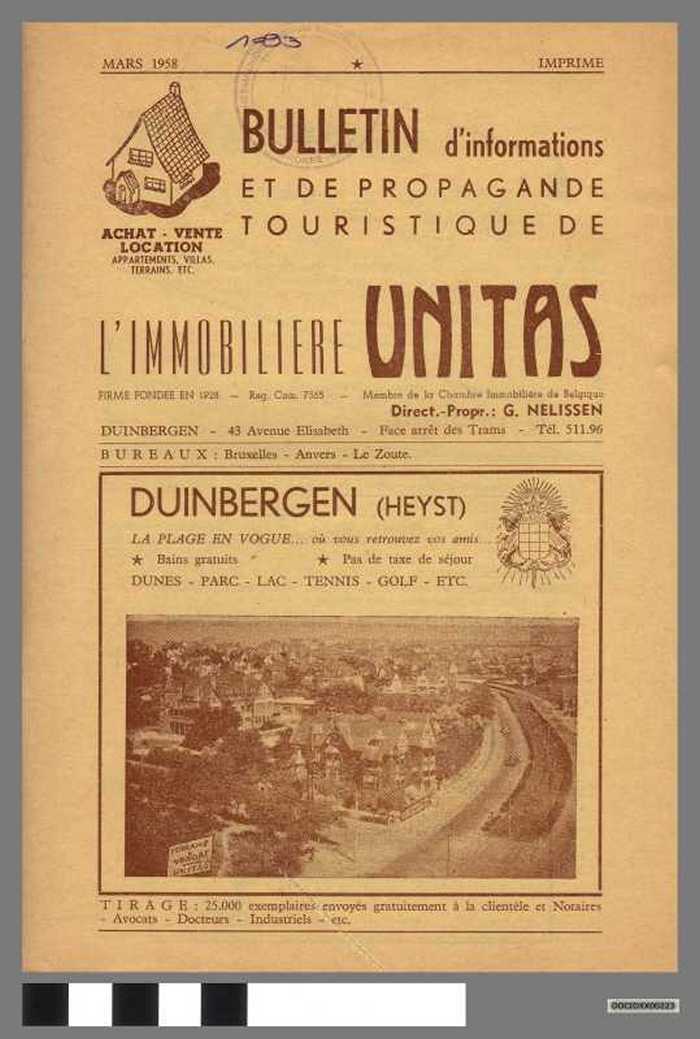 Bulletin dinformations et de propagande touristique de limmobiliier Unitas