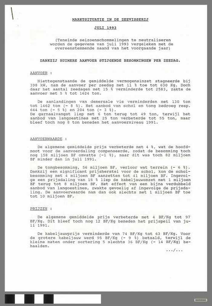 Marktsituatie in de Zeevisserij - Juli 1993