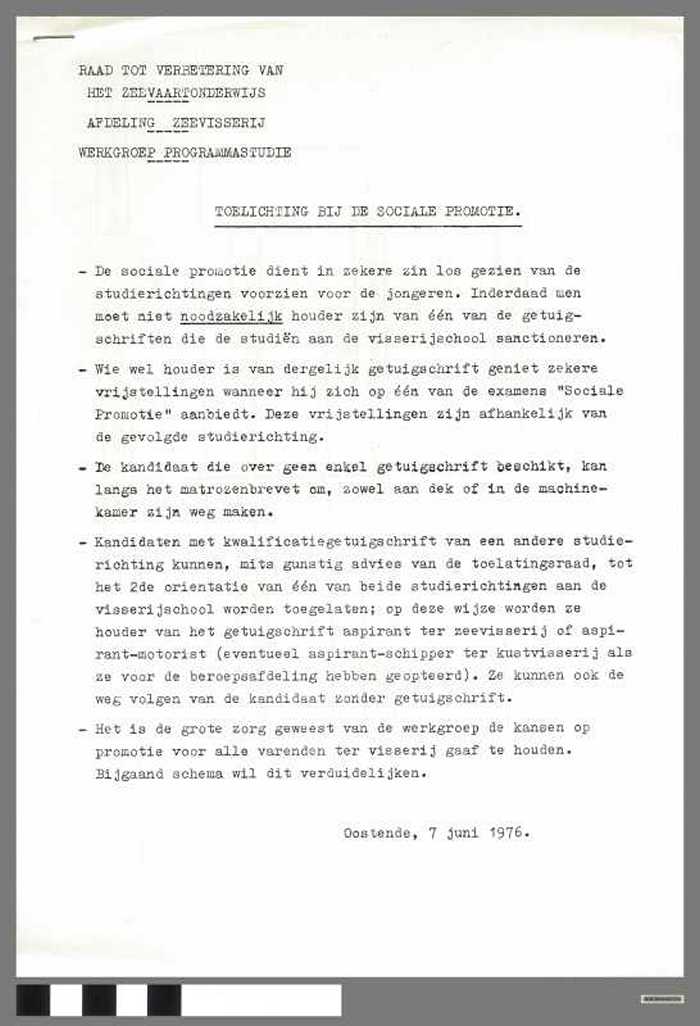Raad tot verbetering van het Zeevaartonderwijs - Toelichting bij de sociale promotie