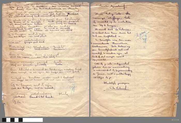 Brief met liedjestekst