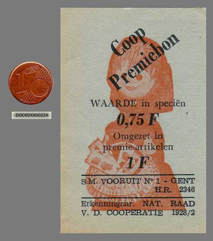 Coop Premiebon- Waarde in speciën - 0,75 F omgezet in premieartikelen 1 F
