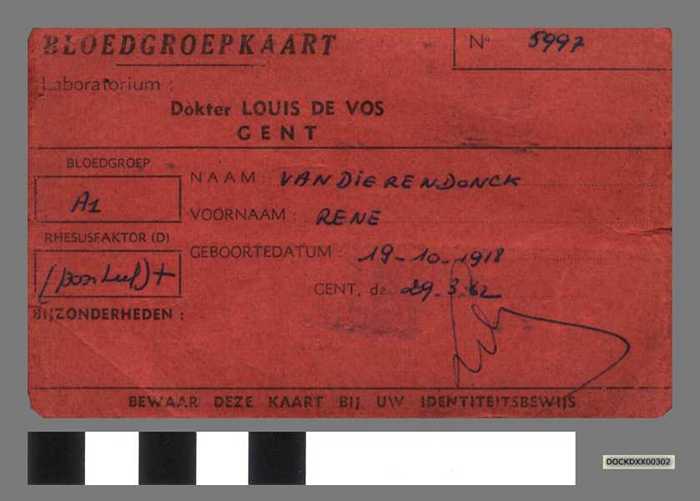 Bloedgroepkaart - Vandierendonck Rene