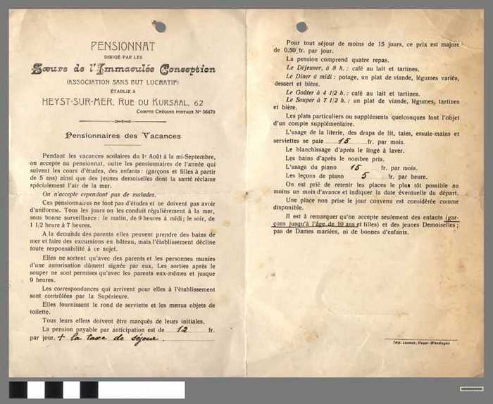 Pensionnat dirigé par les 'Soeurs de l'Immaculée Conception' - Pensionnaires des vacances
