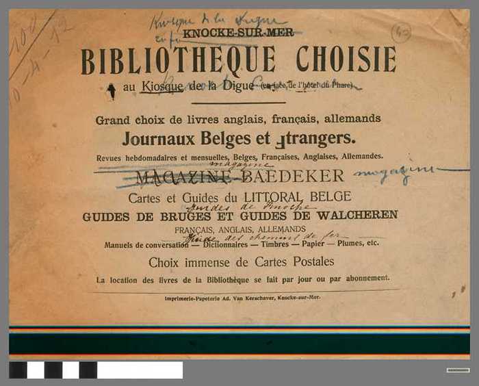 Reclameblad voor krantenkiosk op zeedijk Knokke - 1912