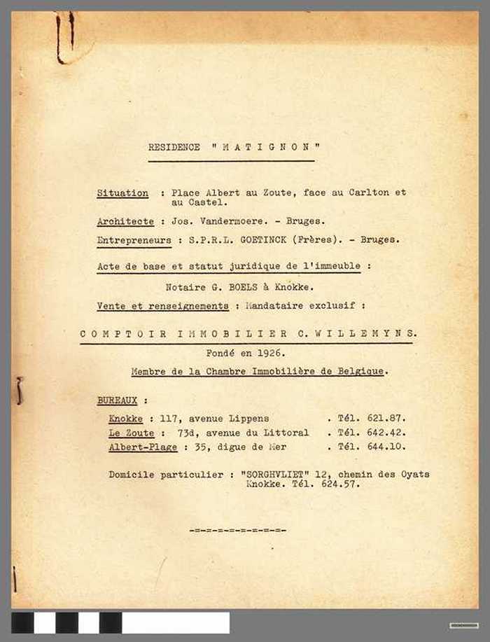 Beschrijving bouwplannen Residentie Matignon