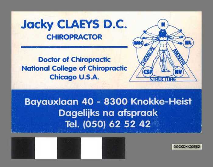 Vistiekaartje: Jacky Claeys D.C., chiropractor