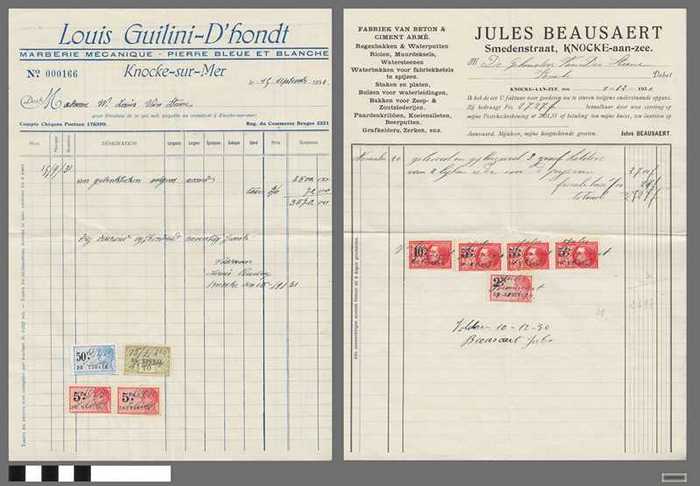 Facturen levering en plaatsing van drie grafkelders en een gedenkteken