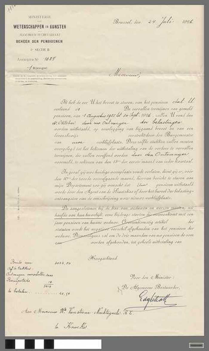 Ministerie van Wetenschappen en Kunsten - Beheer der pensioenen