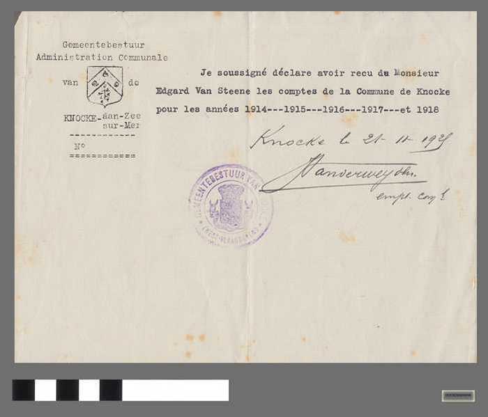 Badstad Knock-aan-Zee - Ontvangstbewijs van de stadsrekeningen