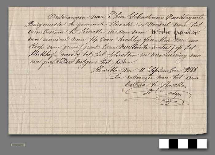 Ontvangstbewijs 1888-09-12 - aankoop grafkelder kerkhof Knocke