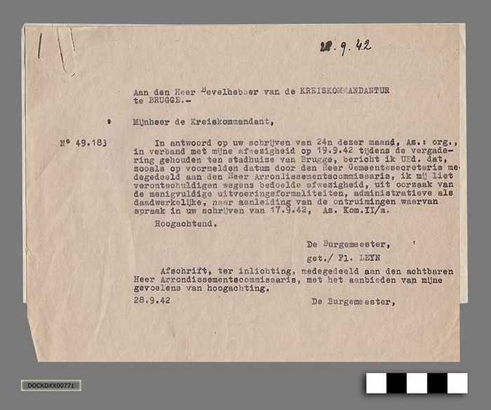 Oorlogscorrespondentie anno 1942 - Absentie geplande afspraak