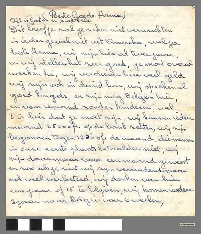 Correspondentie uit Amerika van Gaston en Isabelle aan Irma Tytgat