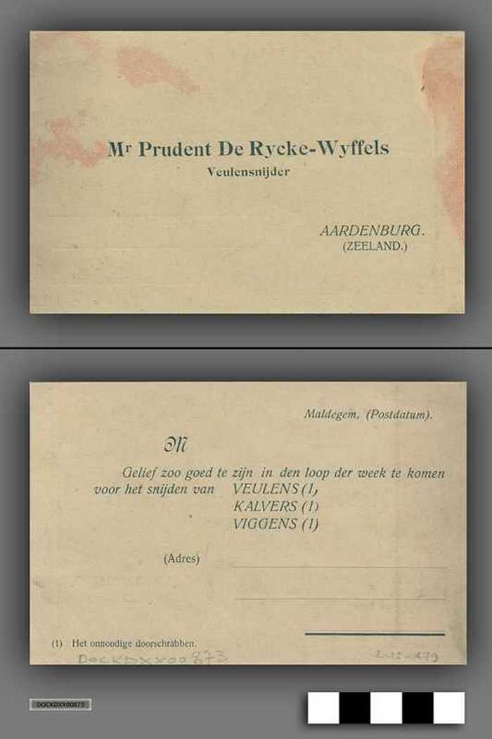 Briefkaart - veulensnijder De Rycke Aardenburg - Maldegem
