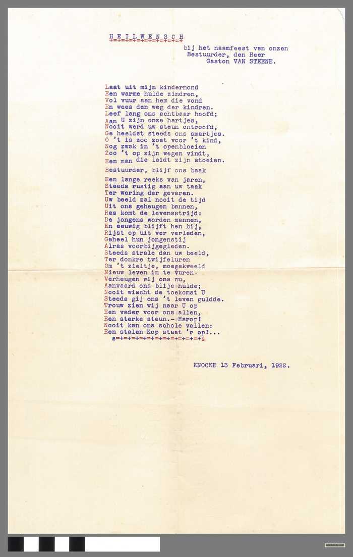 Heilwensch aan Gaston Van Steene