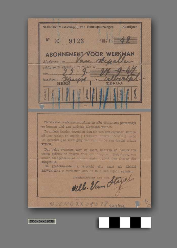 Abonnement voor werkman afgeleverd aan Van Stipellen