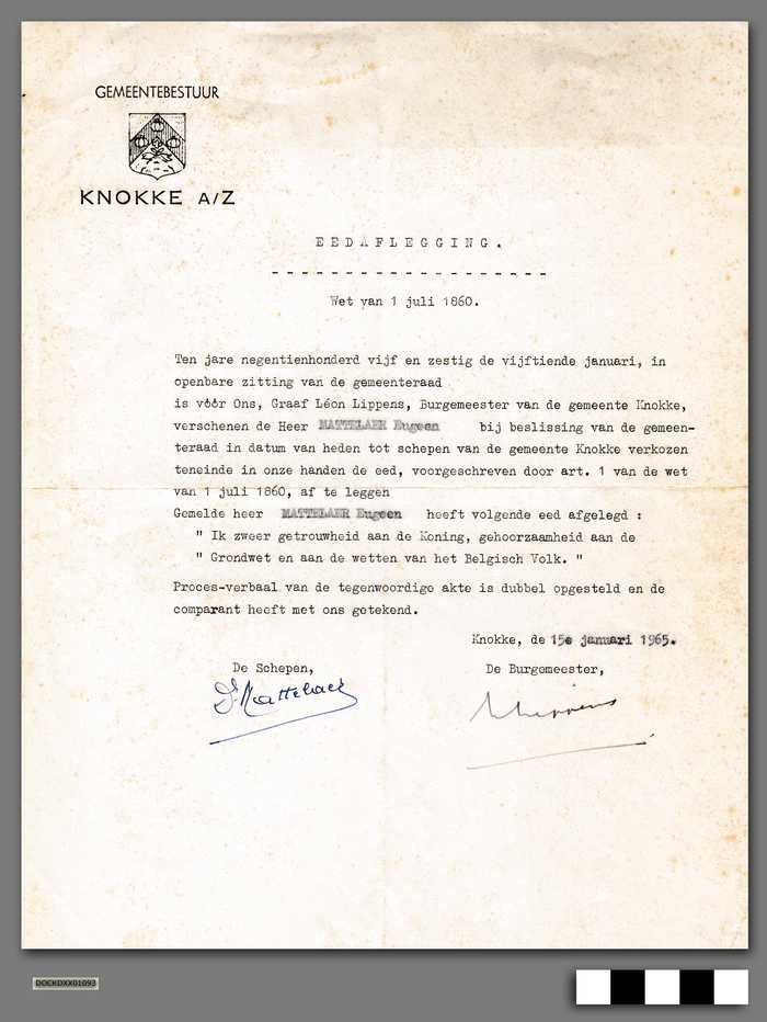 Eedaflegging tot schepen van Knokke-aan-Zee van Eugeen Mattelaer