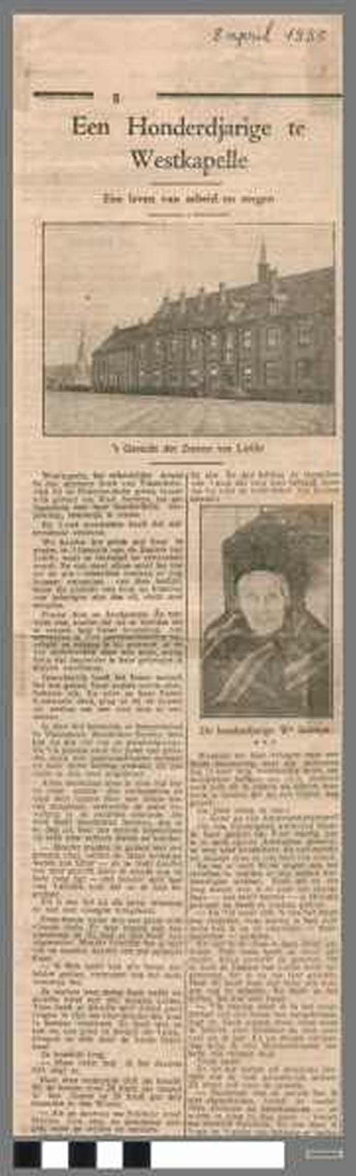 Krantenartikel `Een honderdjarige te Westkapelle