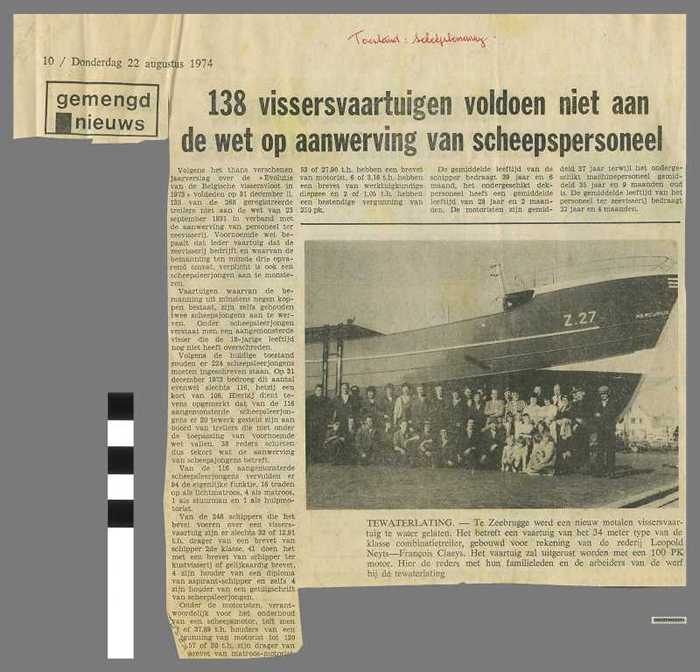 138 vissersvaartuigen voldoen niet aan de wet op aanwerving van scheepspersoneel