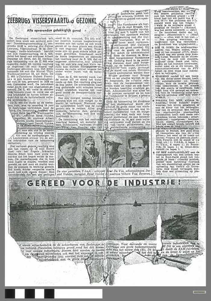 Zeebrugs vissersvaartuig gezonken. Alle opvarenden gelukkig gered