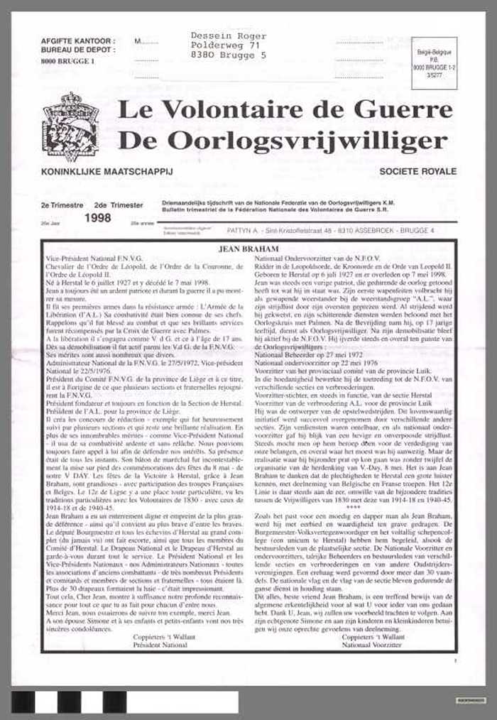 Le Volontaire de Guerre - De Oorlogsvrijwilliger, 2e trimester 1998