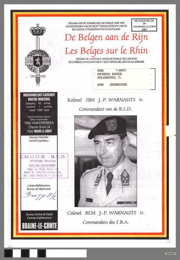 Les Belges sur le Rhin, de Belgen aan de Rijn - maart 1998