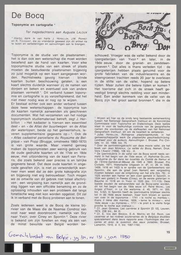 de Bocq - Toponymie en cartografie