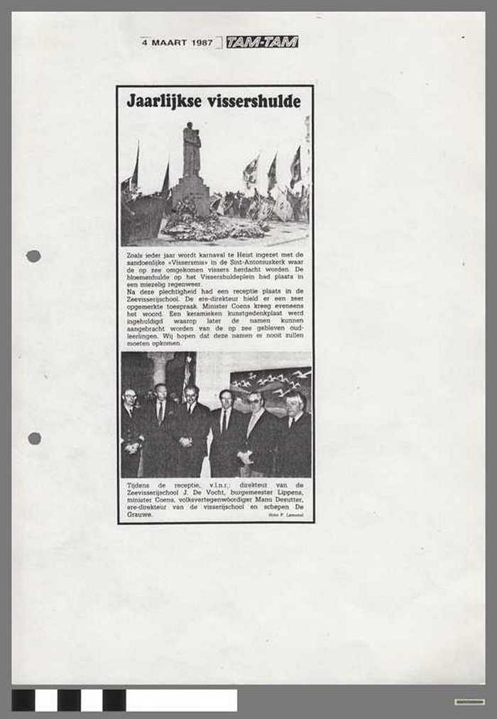 Krantenartikel: Jaarlijkse vissershulde - 1987