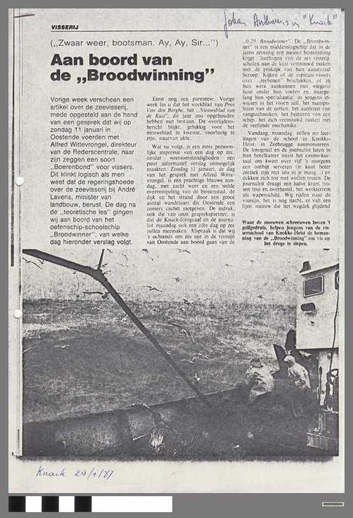 Aan boord van de 'Broodwinning'