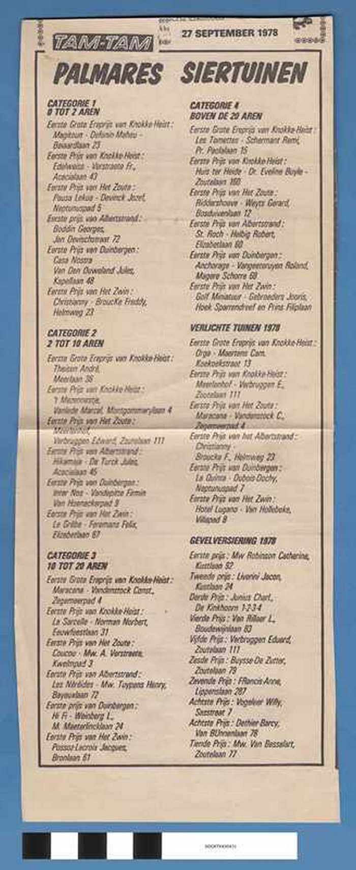 Palmares siertuinen - TAM-TAM - 27 september 1978