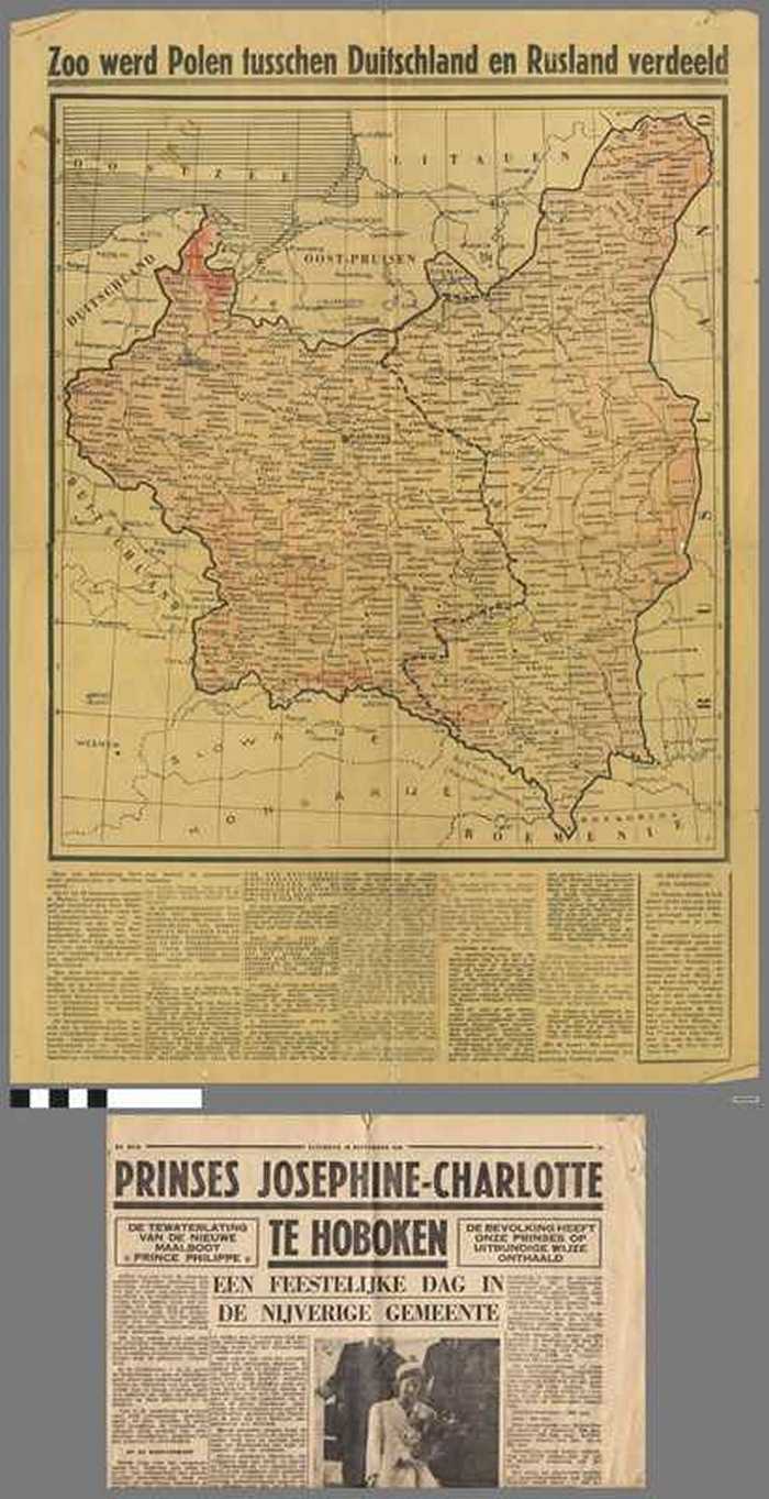 Voorzijde: Prinses Josephine-Charlotte te Hoboken - Achterzijde: Zoo werd Poln tusschen Duitschland en Rusland verdeeld