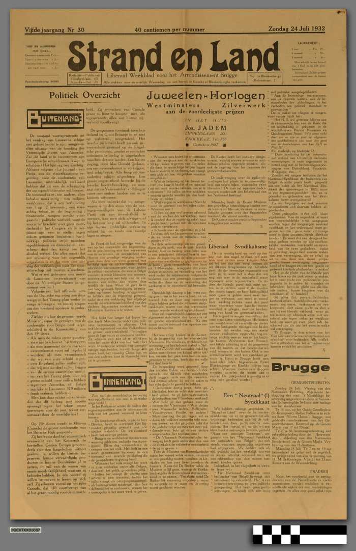 Krant: Strand en land : Liberaal weekblad voor het arrondissement Brugge
