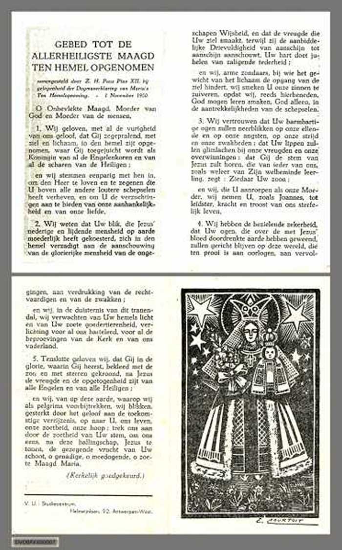 GEBED TOT DE ALLERHEILIGSTE MAAGD TEN HEMEL OPGENOMEN.